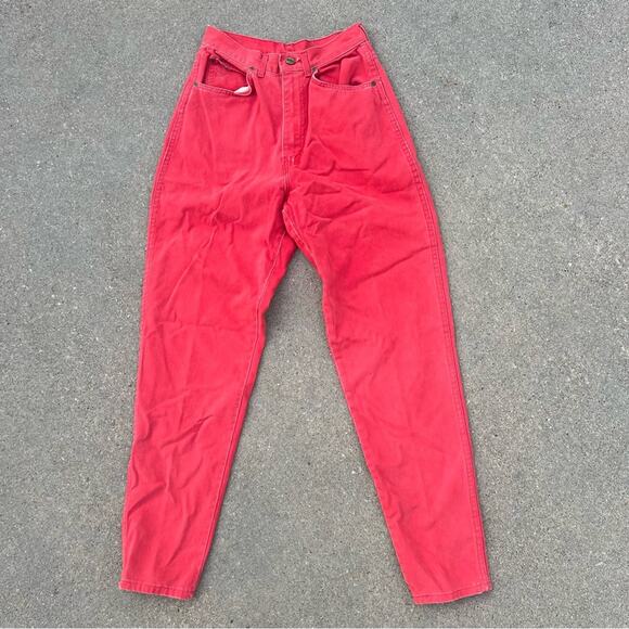 Vintage 80s 90s Chic Coral Red High Waist Taper Ankle Mom Jeans 26” waist - Picture 2 of 9